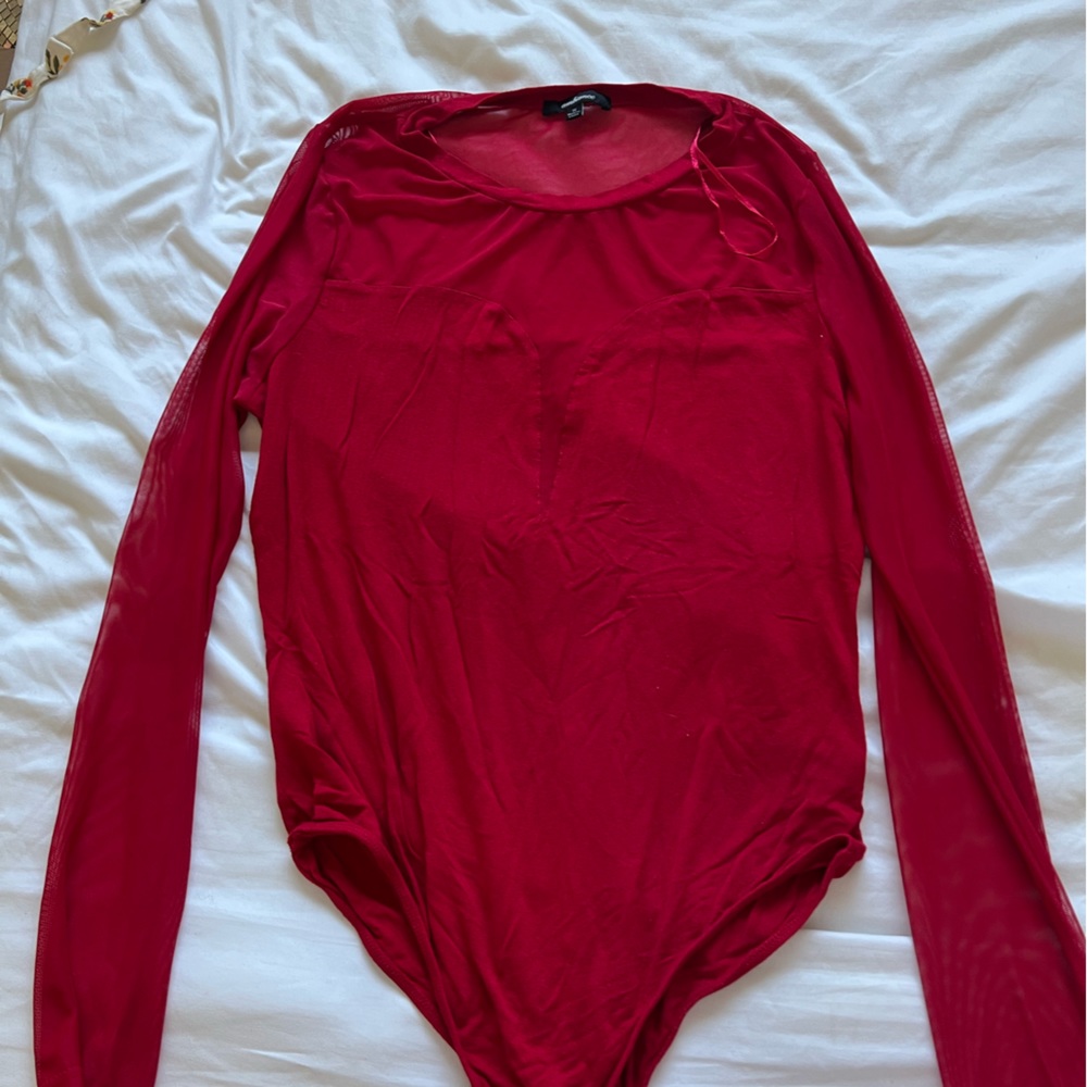 Plunge neckline mesh long sleeve bodysuit